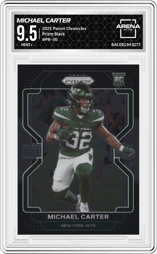 Michael Carter from the 2021 Panini Chronicles set graded by Arena Club and given an overall grade of 9.5.