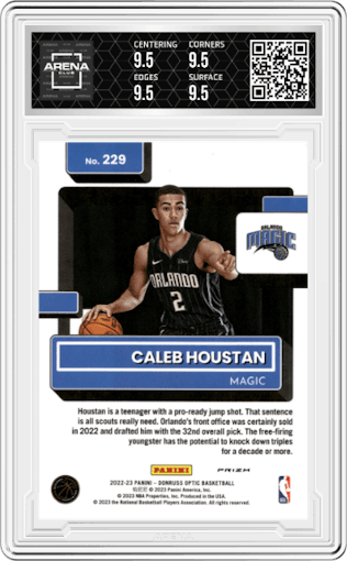 Caleb Houstan from the 2022-23 Panini Donruss Optic  set featuring a Basketball parallel graded by Arena Club and given an overall grade of 9.5.