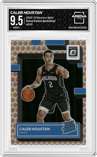 Caleb Houstan from the 2022-23 Panini Donruss Optic  set featuring a Basketball parallel graded by Arena Club and given an overall grade of 9.5.