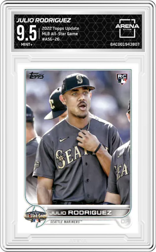 Julio Rodriguez from the 2022 Topps Update  set graded by Arena Club and given an overall grade of 9.5.