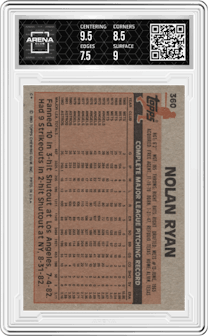 Nolan Ryan from the 1983 Topps set graded by Arena Club and given an overall grade of 8.