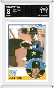 Nolan Ryan from the 1983 Topps set graded by Arena Club and given an overall grade of 8.