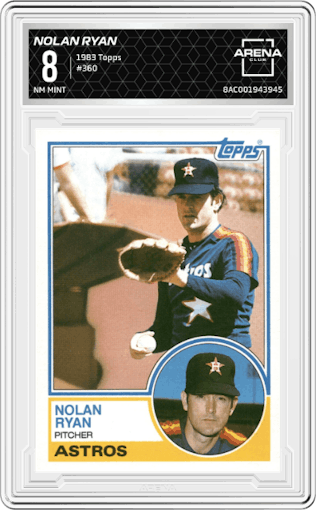 Nolan Ryan from the 1983 Topps set graded by Arena Club and given an overall grade of 8.