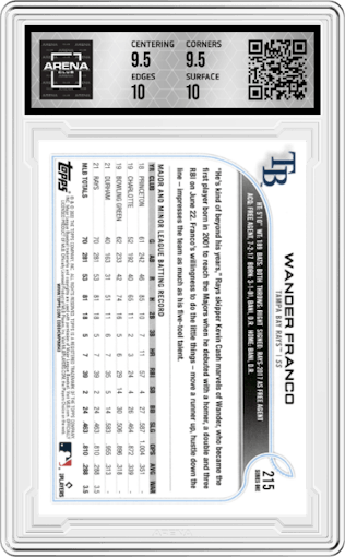Wander Franco from the 2022 Topps   set graded by Arena Club and given an overall grade of 10.