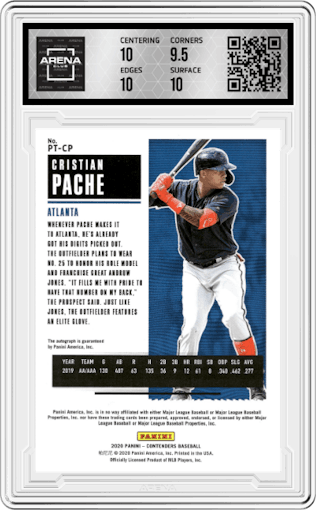 Cristian Pache from the 2020 Panini Contenders set graded by Arena Club and given an overall grade of 10.