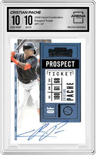 Cristian Pache from the 2020 Panini Contenders set graded by Arena Club and given an overall grade of 10.