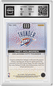 Chet Holmgren from the 2022-23 Panini Court Kings set graded by Arena Club and given an overall grade of 10.