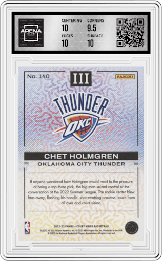 Chet Holmgren from the 2022-23 Panini Court Kings set graded by Arena Club and given an overall grade of 10.