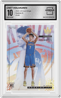 Chet Holmgren from the 2022-23 Panini Court Kings set graded by Arena Club and given an overall grade of 10.