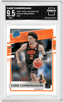 Cade Cunningham from the 2021-22 Panini Chronicles Draft Picks set graded by Arena Club and given an overall grade of 9.5.
