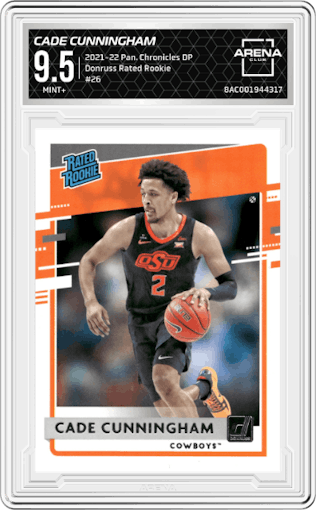Cade Cunningham from the 2021-22 Panini Chronicles Draft Picks set graded by Arena Club and given an overall grade of 9.5.
