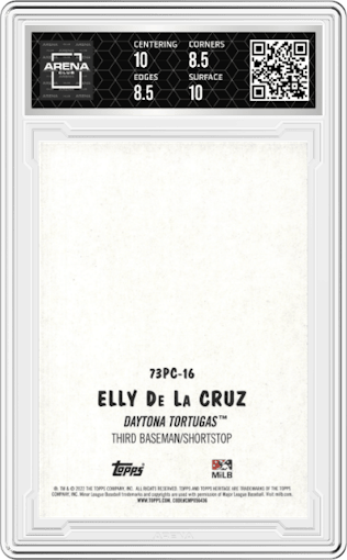 Elly De La Cruz  from the 2022 Topps Heritage Minor League set graded by Arena Club and given an overall grade of 9.