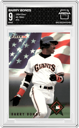Barry Bonds from the 1994 Fleer set graded by Arena Club and given an overall grade of 9.
