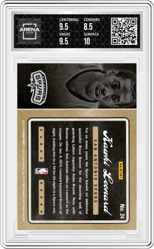 Kawhi Leonard from the 2013-14 Panini NBA Hoops set graded by Arena Club and given an overall grade of 9.