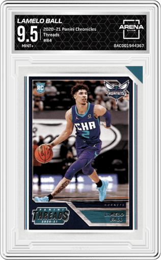 LaMelo Ball from the 2020-21 Panini Chronicles set graded by Arena Club and given an overall grade of 9.5.