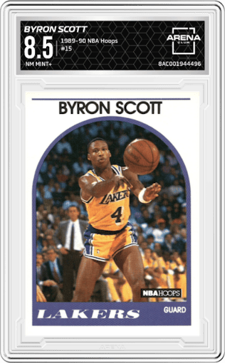  Byron Scott  from the 1989-90 NBA Hoops  set graded by Arena Club and given an overall grade of 8.5.