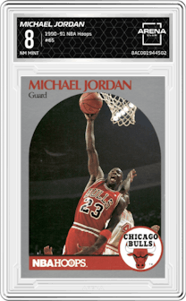 Michael Jordan from the 1990-91 NBA Hoops set graded by Arena Club and given an overall grade of 8.