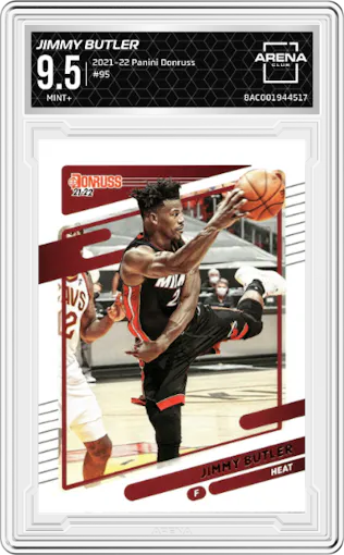 Jimmy Butler from the 2021-22 Panini Donruss set graded by Arena Club and given an overall grade of 9.5.