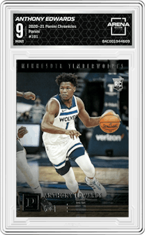 Anthony Edwards from the 2020-21 Panini Chronicles set graded by Arena Club and given an overall grade of 9.