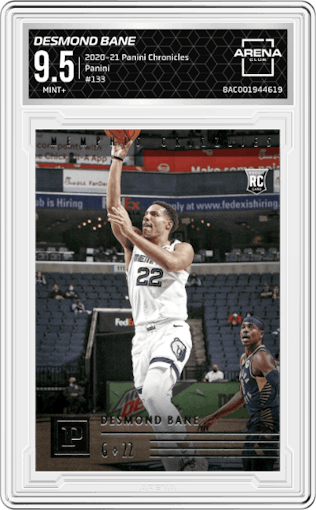 Desmond Bane from the 2020-21 Panini Chronicles set graded by Arena Club and given an overall grade of 9.5.