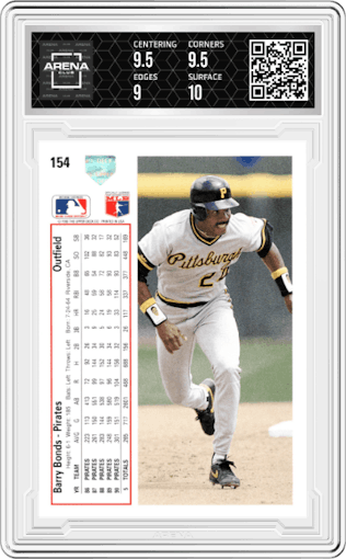 Barry Bonds from the 1991 Upper Deck set graded by Arena Club and given an overall grade of 9.5.