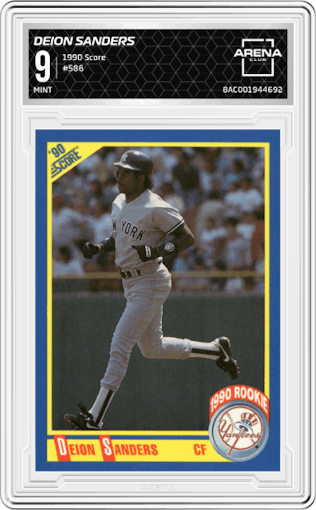 Deion Sanders from the 1990 Score set graded by Arena Club and given an overall grade of 9.