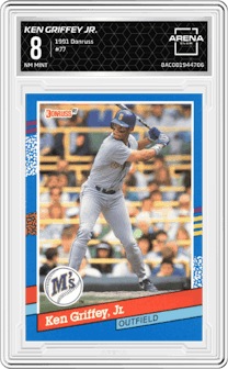 Ken Griffey Jr. from the 1991 Donruss set graded by Arena Club and given an overall grade of 8.