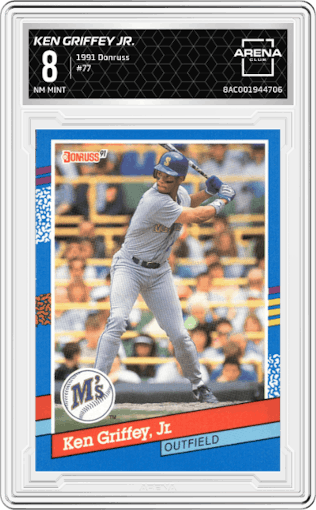 Ken Griffey Jr. from the 1991 Donruss set graded by Arena Club and given an overall grade of 8.