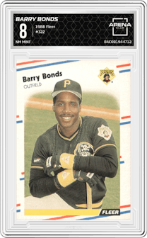 Barry Bonds from the 1988 Fleer set graded by Arena Club and given an overall grade of 8.