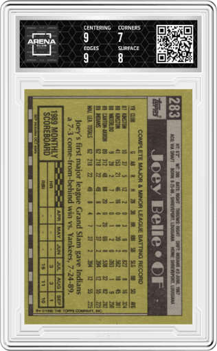 Joey Belle from the 1990 Topps set graded by Arena Club and given an overall grade of 7.5.
