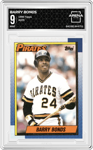 Barry Bonds from the 1990 Topps set graded by Arena Club and given an overall grade of 9.