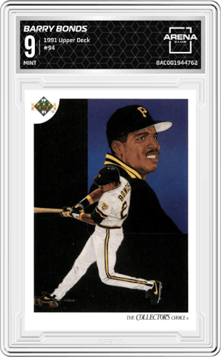 Barry Bonds from the 1991 Upper Deck set graded by Arena Club and given an overall grade of 9.