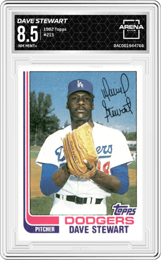 Dave Stewart from the 1982 Topps set graded by Arena Club and given an overall grade of 8.5.