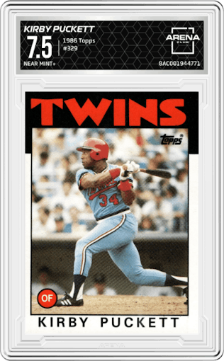 Kirby Puckett from the 1986 Topps set graded by Arena Club and given an overall grade of 7.5.