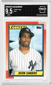Deion Sanders from the 1990 Topps set graded by Arena Club and given an overall grade of 9.5.