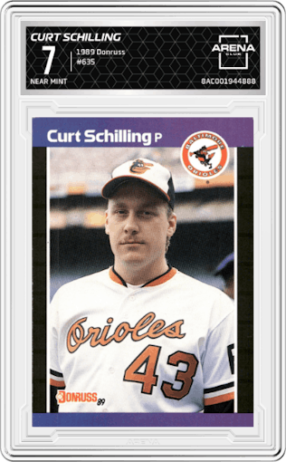 Curt Schilling from the 1989 Donruss set graded by Arena Club and given an overall grade of 7.