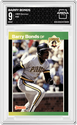 Barry Bonds from the 1989 Donruss set graded by Arena Club and given an overall grade of 9.