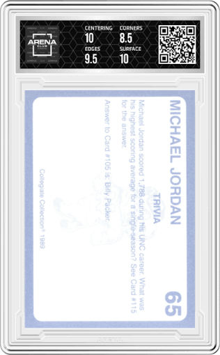 Michael Jordan  from the 1989 Collegiate Collection North Carolina's Finest set graded by Arena Club and given an overall grade of 9.