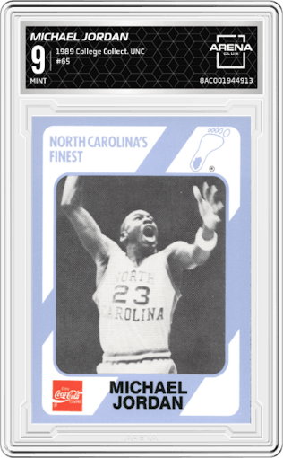 Michael Jordan  from the 1989 Collegiate Collection North Carolina's Finest set graded by Arena Club and given an overall grade of 9.