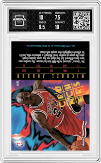 Michael Jordan  from the 1995-96 NBA Hoops set graded by Arena Club and given an overall grade of 8.