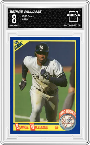 Bernie Williams from the 1990 Score set graded by Arena Club and given an overall grade of 8.