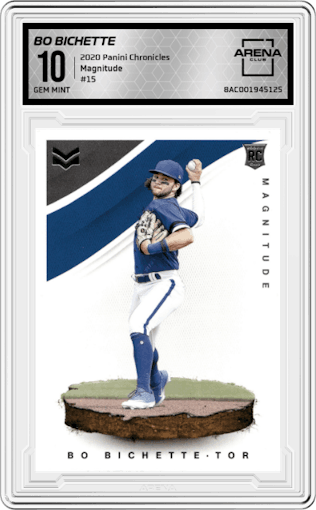 Bo Bichette from the 2020 Panini Chronicles set graded by Arena Club and given an overall grade of 10.