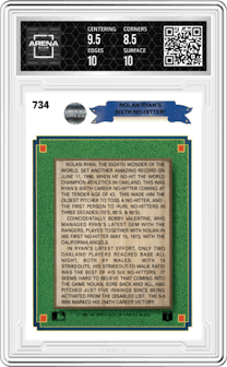 Nolan Ryan from the 1990 Upper Deck set graded by Arena Club and given an overall grade of 9.