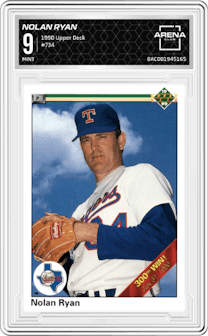 Nolan Ryan from the 1990 Upper Deck set graded by Arena Club and given an overall grade of 9.