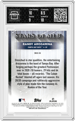Randy Arozarena from the 2022 Topps set graded by Arena Club and given an overall grade of 9.