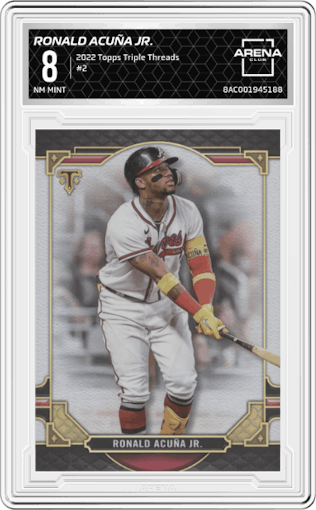 Ronald Acuña Jr. from the 2022 Topps Triple Threads set graded by Arena Club and given an overall grade of 8.