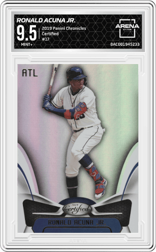 Ronald Acuna Jr. from the 2019 Panini Chronicles set graded by Arena Club and given an overall grade of 9.5.
