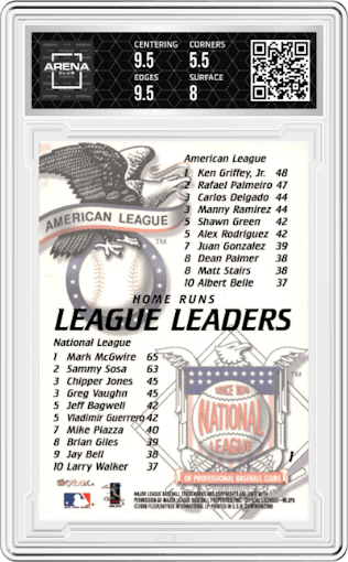 Mark McGwire/Ken Griffey Jr. from the 2000 SkyBox Dominion set graded by Arena Club and given an overall grade of 6.