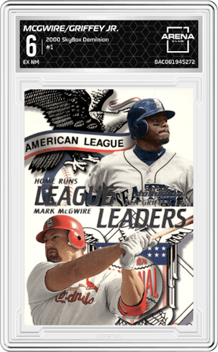 Mark McGwire/Ken Griffey Jr. from the 2000 SkyBox Dominion set graded by Arena Club and given an overall grade of 6.