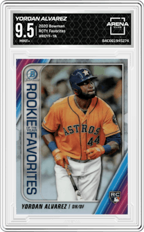 Yordan Alvarez from the 2020 Bowman set graded by Arena Club and given an overall grade of 9.5.